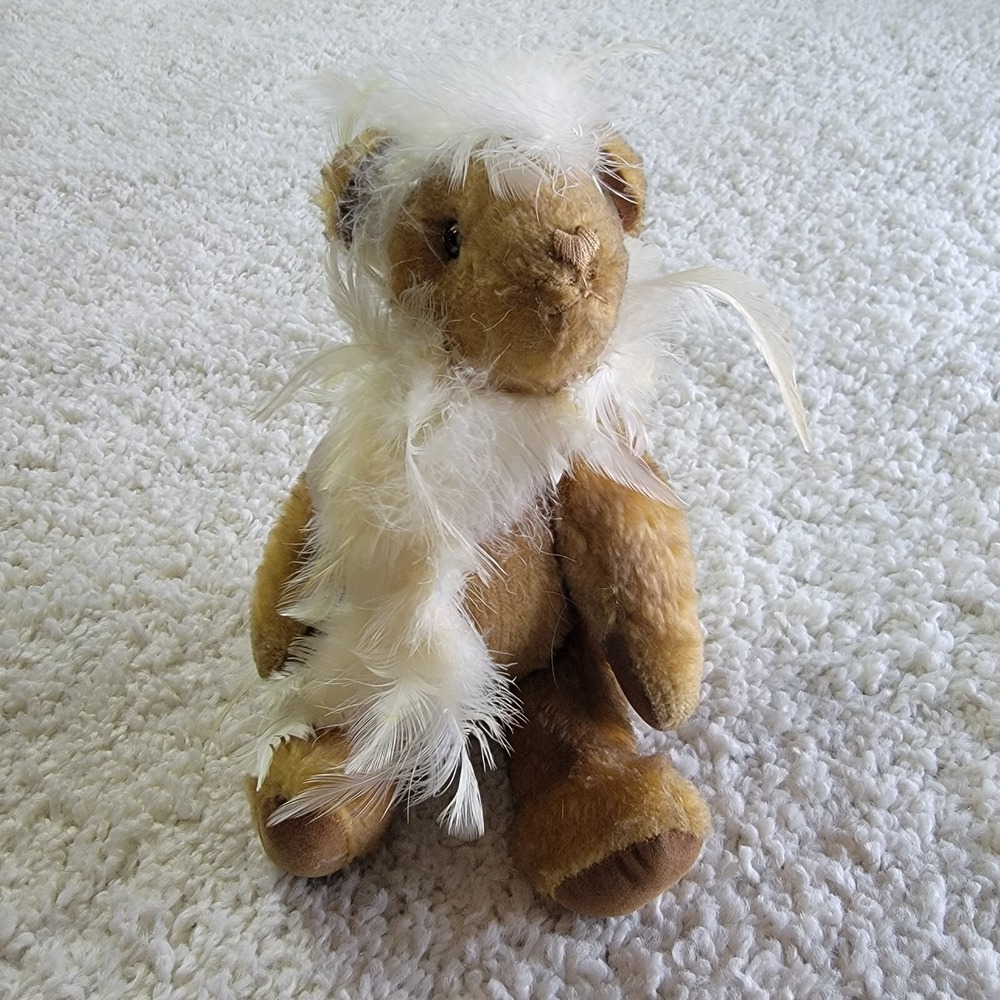 Vintage Silvestri Teddy Bear 11" Jointed Plush with Feather Boa Collectible